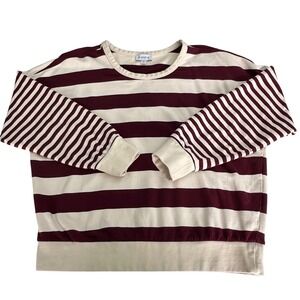 Evereve Burgundy & Cream Striped Pullover Sweatshirt